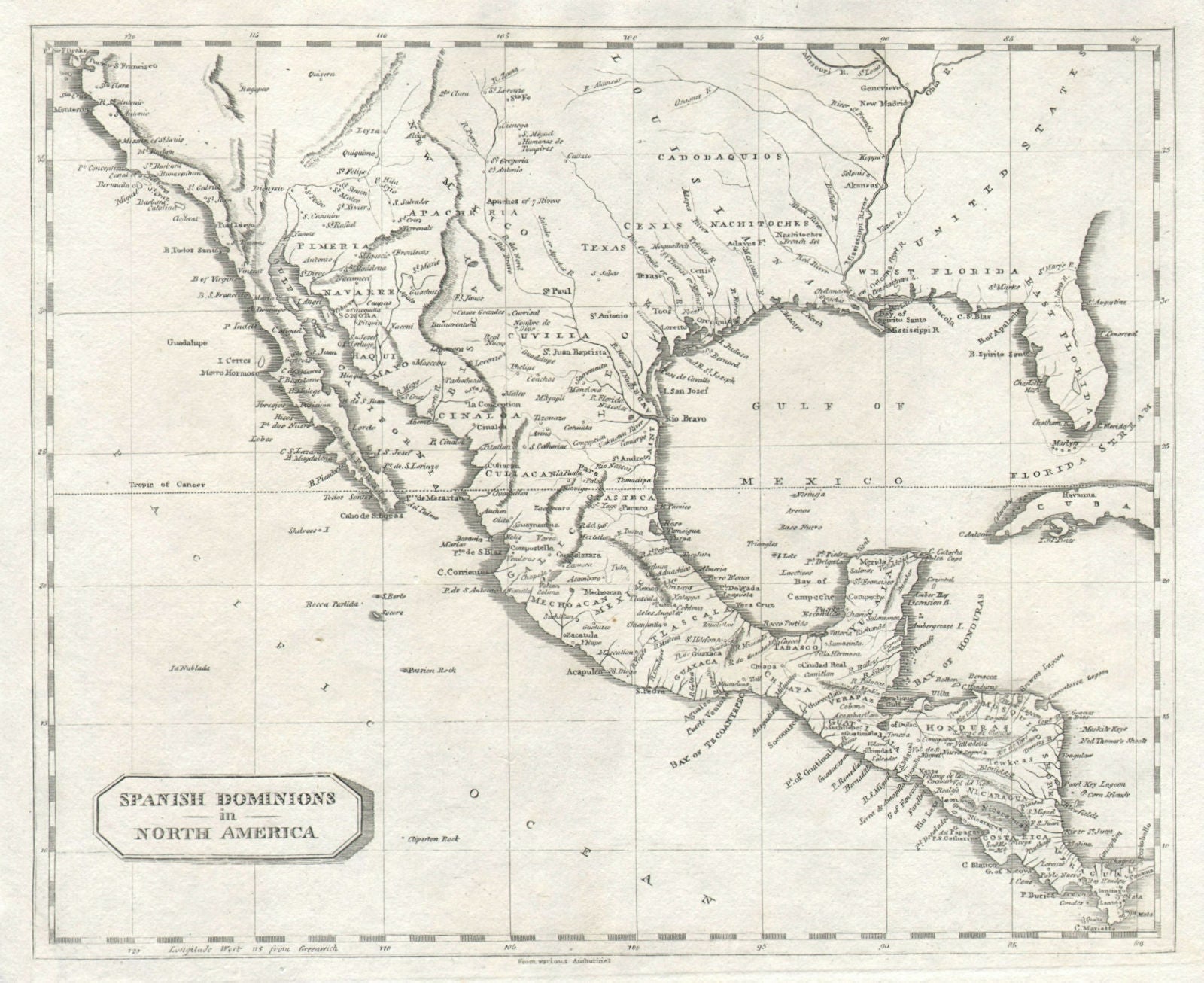 Spanish Dominions in North America. Arrowsmith/Lewis Mexico Southern US 1812 map